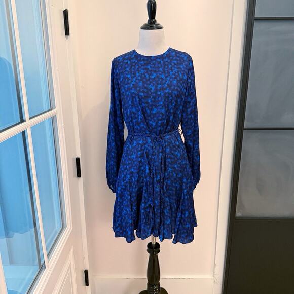 Willa Story Silk Dress Women's Size XS Blue Print Long Sleeve Mini Anthropologie - Picture 2 of 14